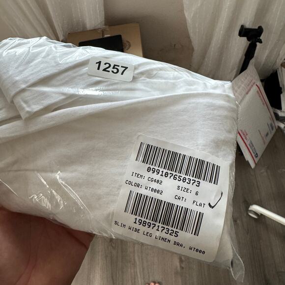 J.Crew Linen Blend Slim Wide Leg Drawstring Pants Sz 6 White Pull On Relaxed Fit - Picture 8 of 8